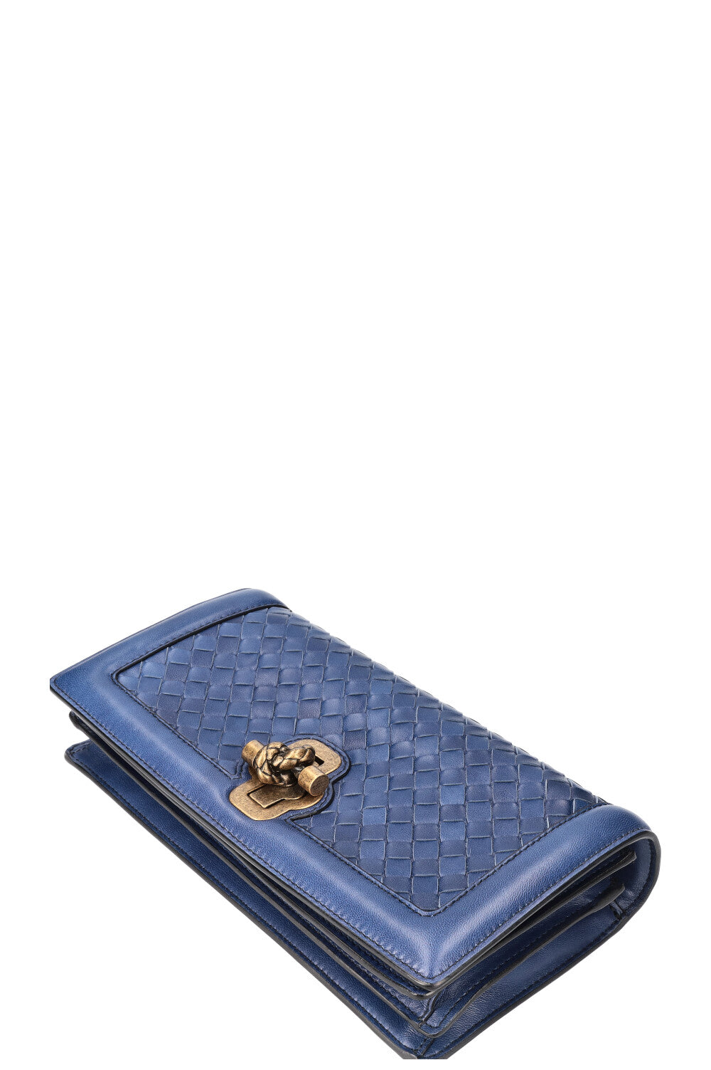 BOTTEGA VENETA Olimpia Knot Clutch Intrecciato Blue