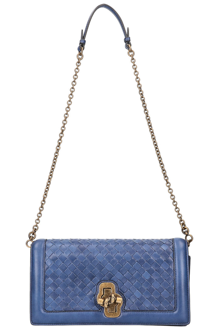 BOTTEGA VENETA Olimpia Knot Clutch Intrecciato Blue