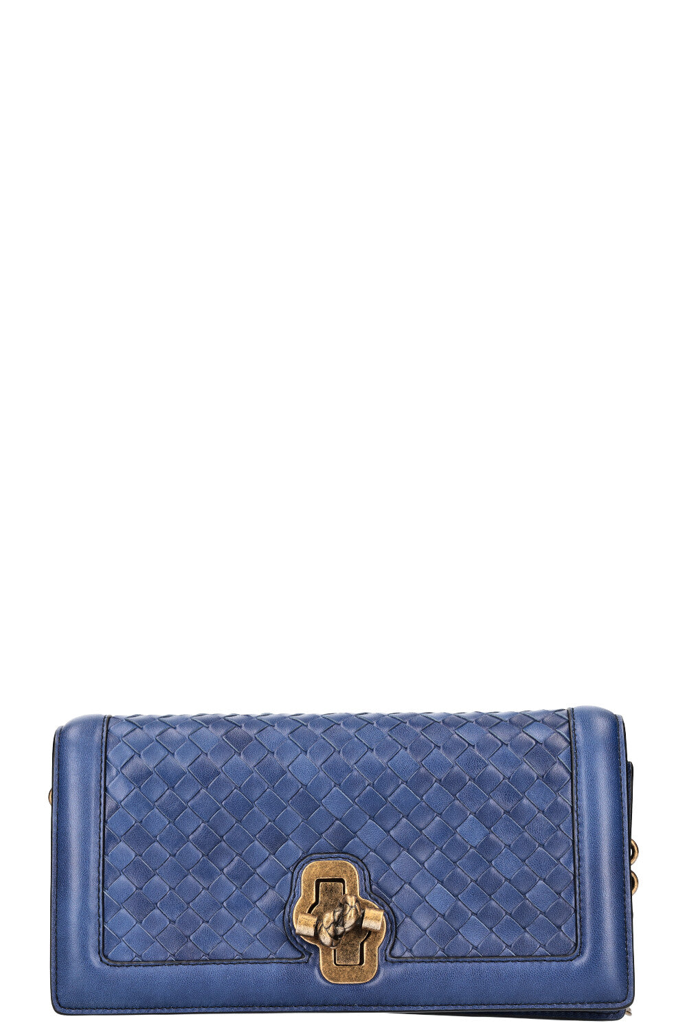 BOTTEGA VENETA Olimpia Knot Clutch Intrecciato Blue