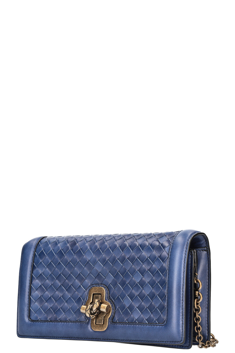 BOTTEGA VENETA Olimpia Knot Clutch Intrecciato Blue