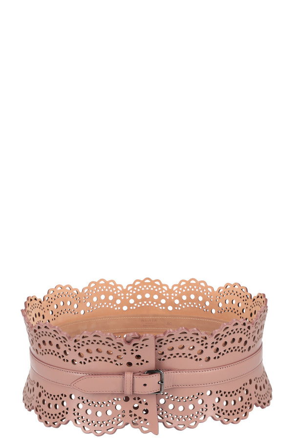 ALAIA Laser Cut Belt Dusty Rose