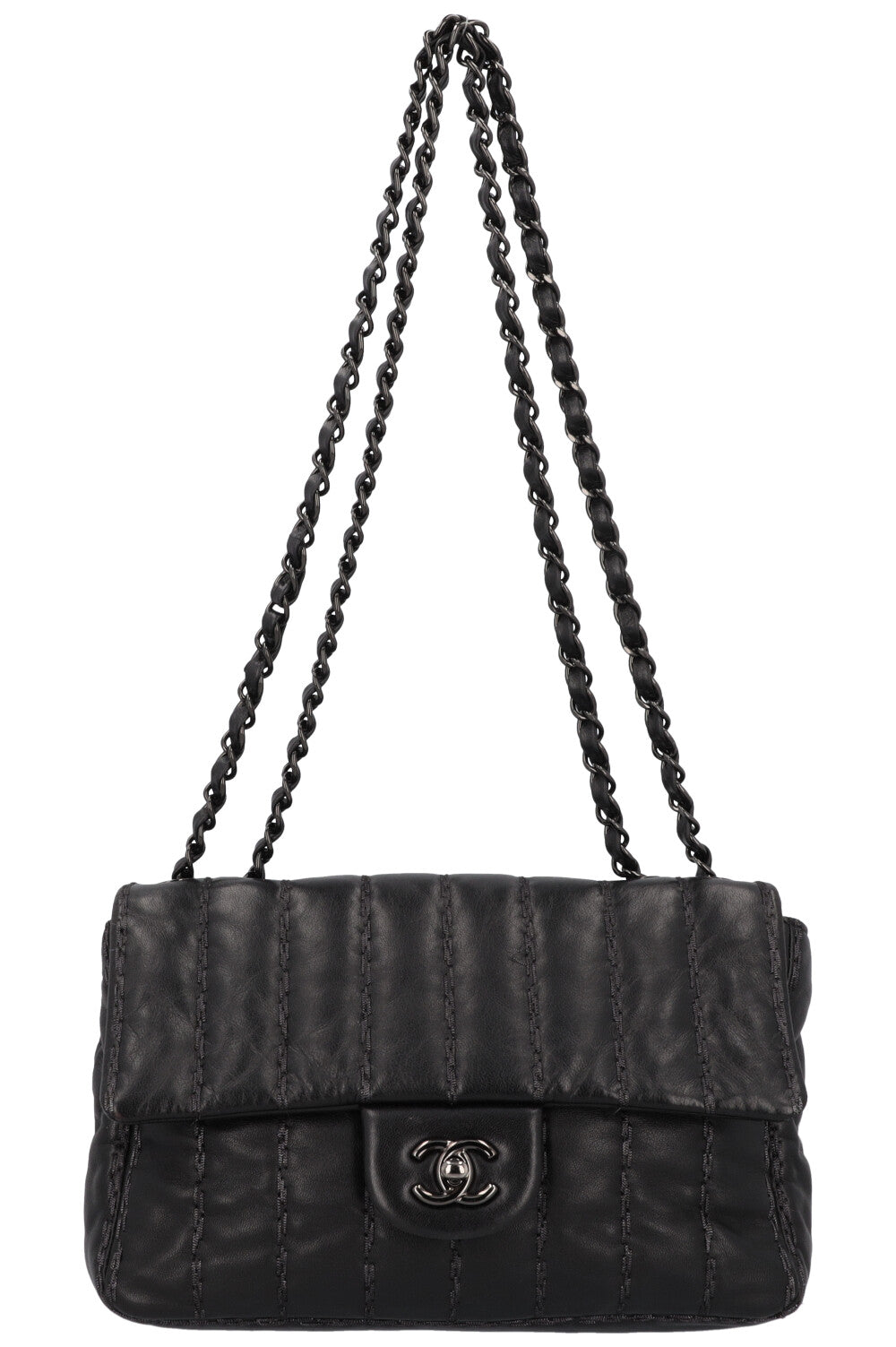 CHANEL Vertical Stitch Single Flap Bag Black