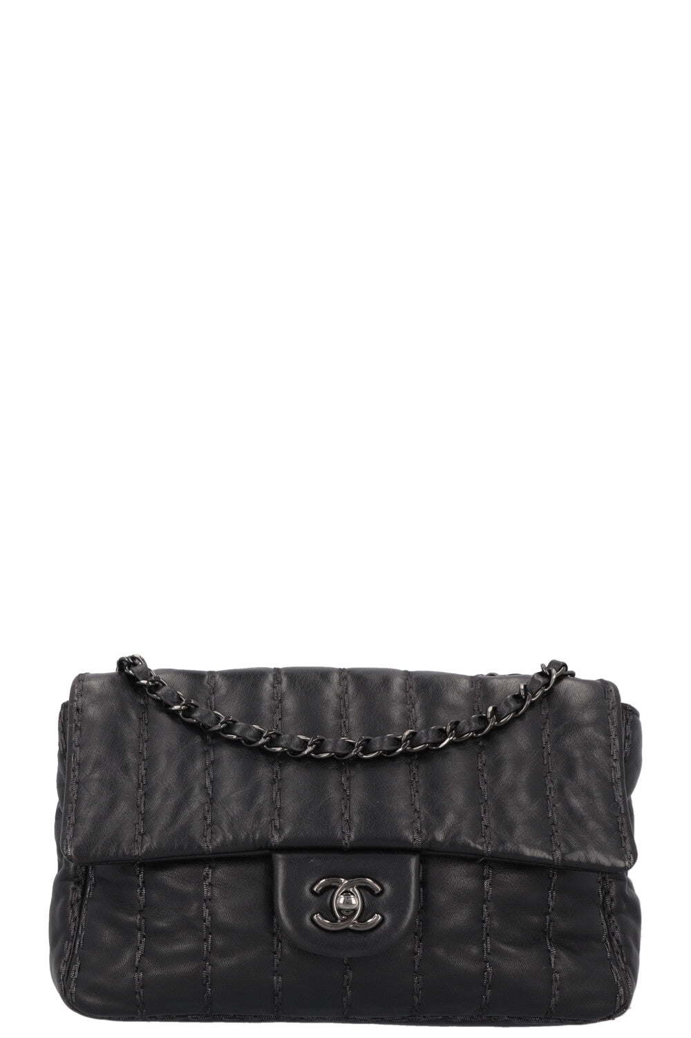 CHANEL Vertical Stitch Single Flap Bag Black