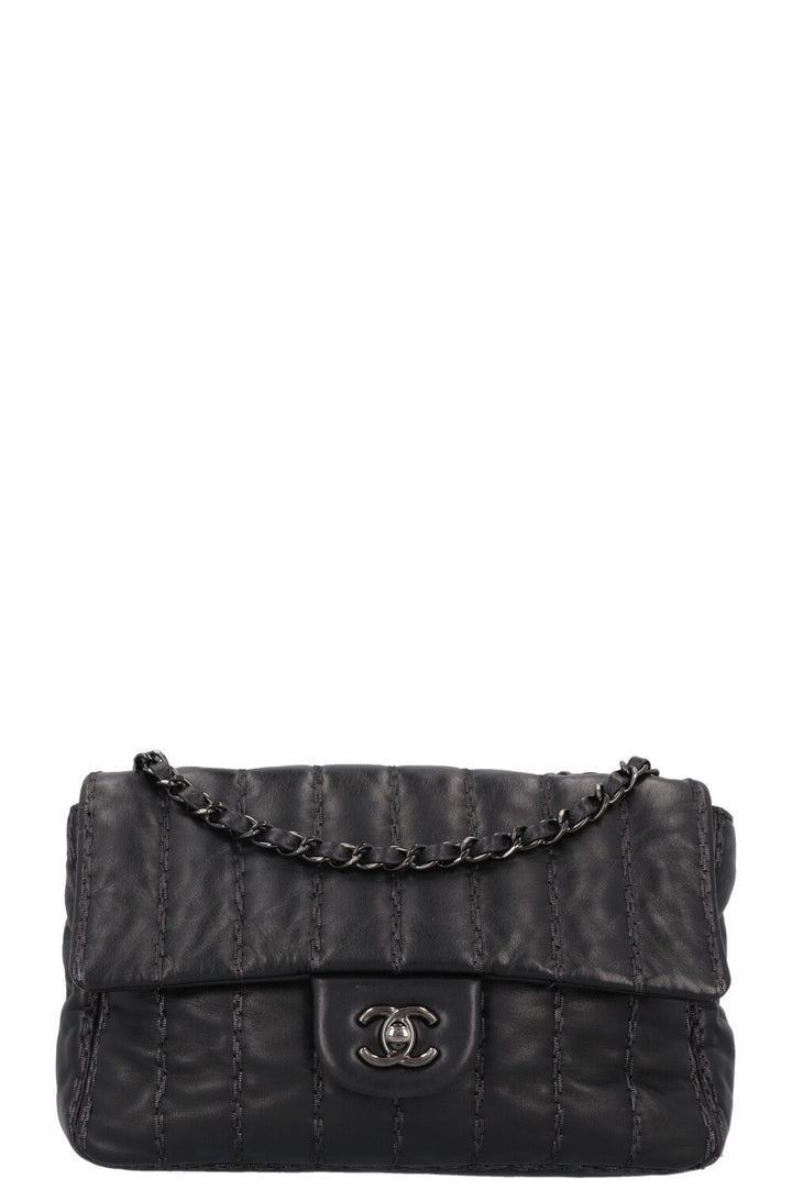 CHANEL Vertical Stitch Single Flap Bag Black