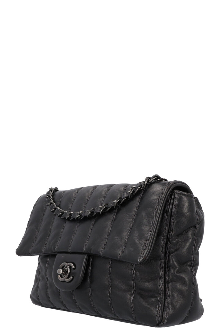 CHANEL Vertical Stitch Single Flap Bag Black