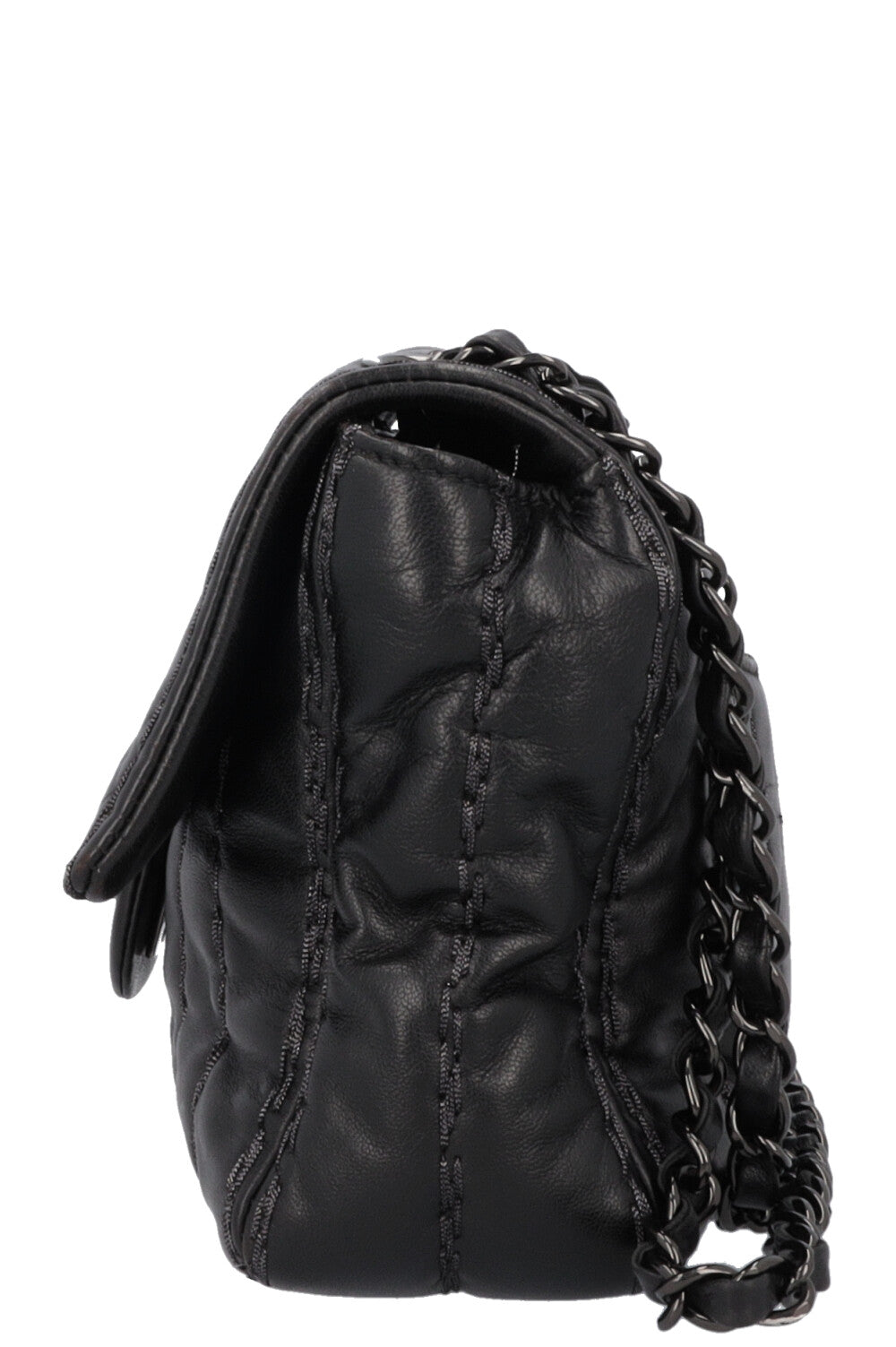 CHANEL Vertical Stitch Single Flap Bag Black
