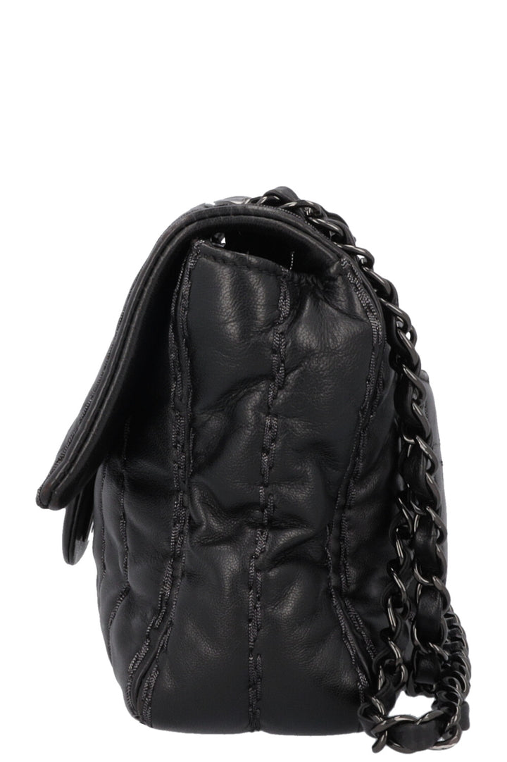 CHANEL Vertical Stitch Single Flap Bag Black