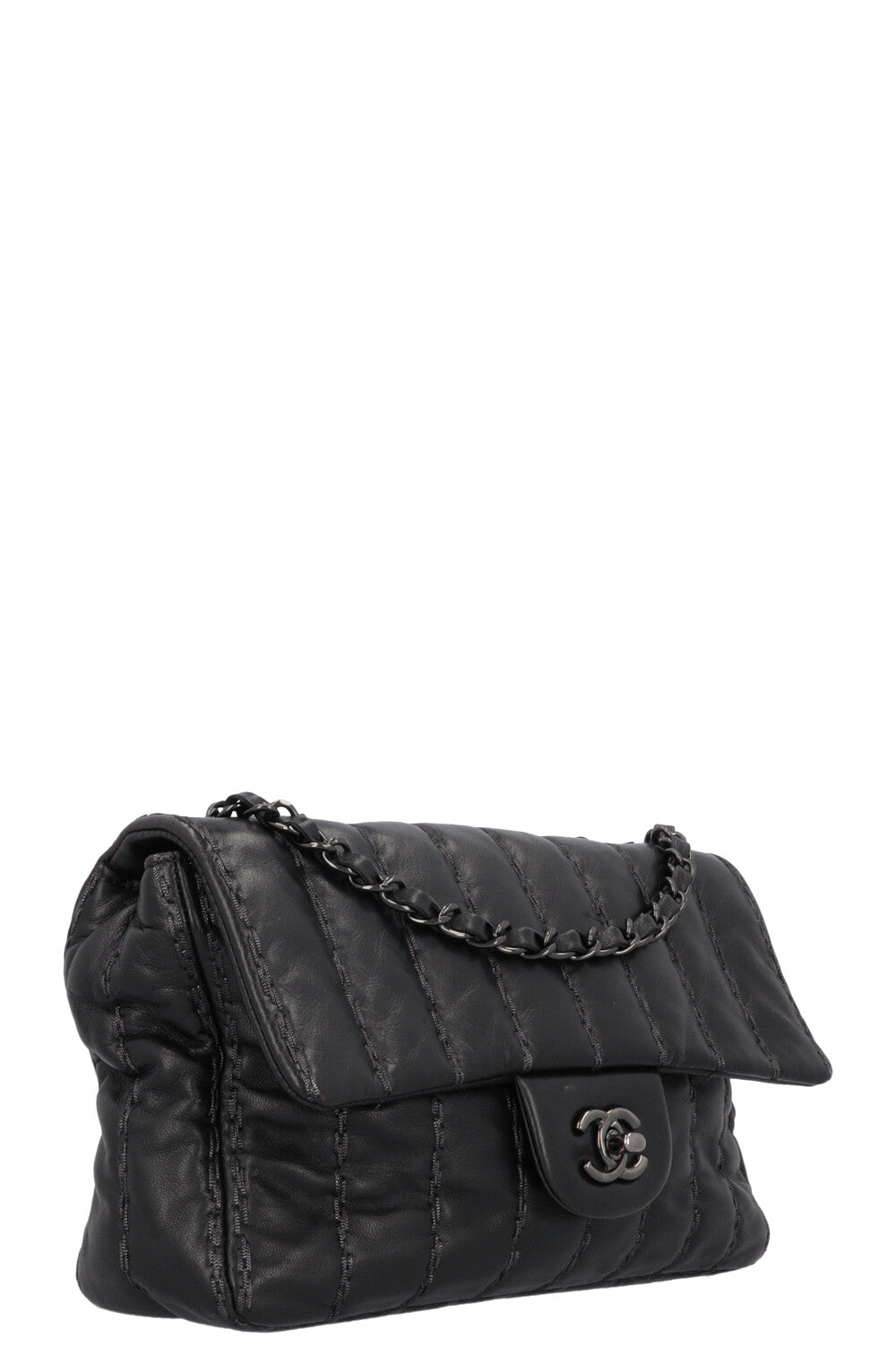 CHANEL Vertical Stitch Single Flap Bag Black