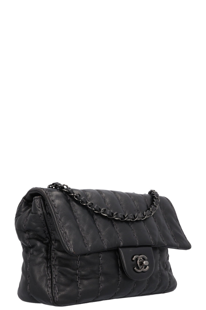 CHANEL Vertical Stitch Single Flap Bag Black