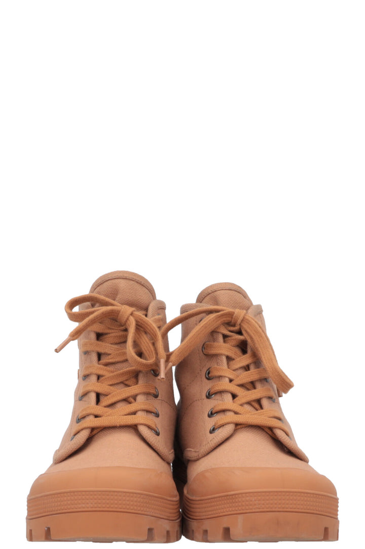 CELINE Patapans Ankle Boots Cognac Canvas PVC