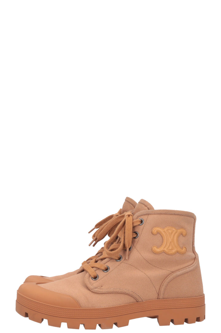 CELINE Patapans Ankle Boots Cognac Canvas PVC