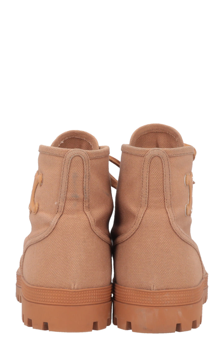 CELINE Patapans Ankle Boots Cognac Canvas PVC