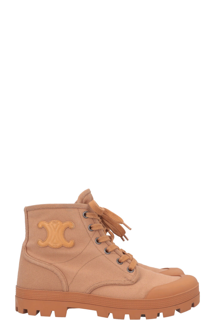 CELINE Patapans Ankle Boots Cognac Canvas PVC