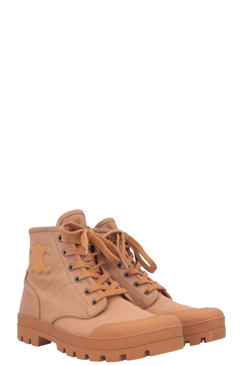 CELINE Patapans Ankle Boots Cognac Canvas PVC