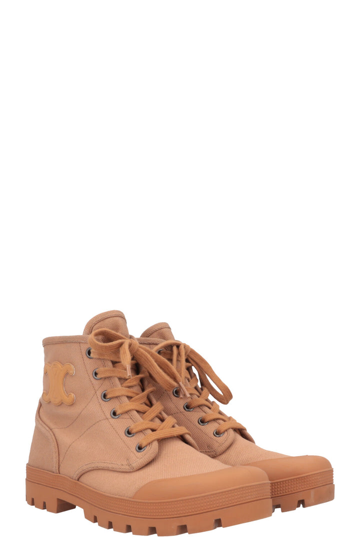 CELINE Patapans Ankle Boots Cognac Canvas PVC