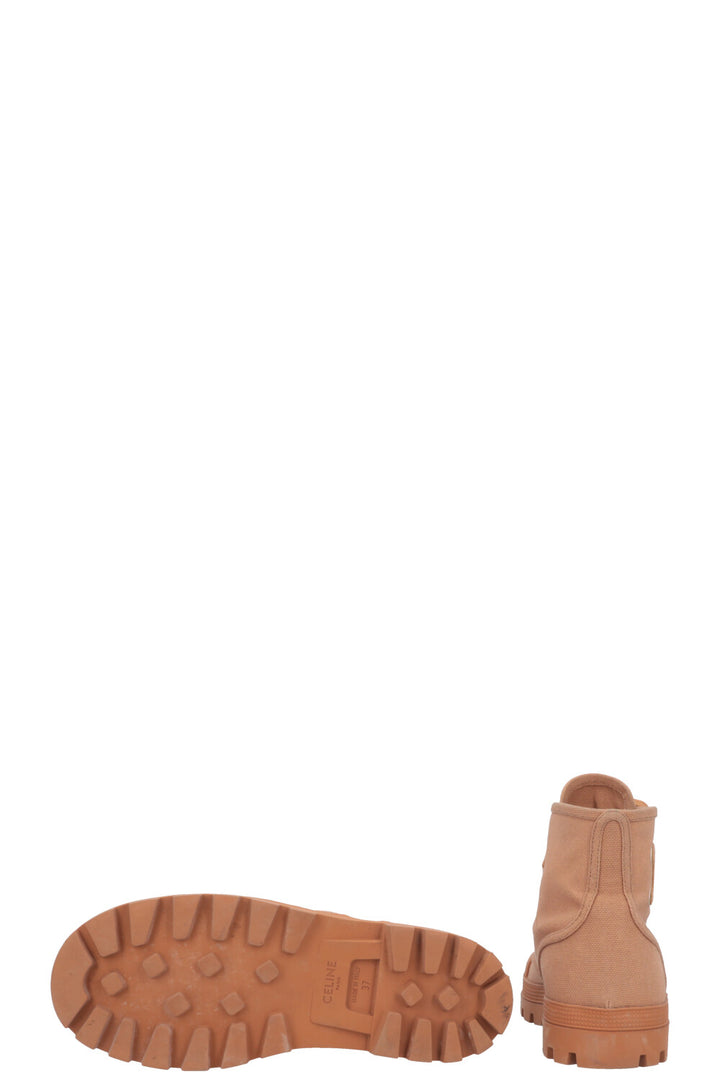CELINE Patapans Ankle Boots Cognac Canvas PVC