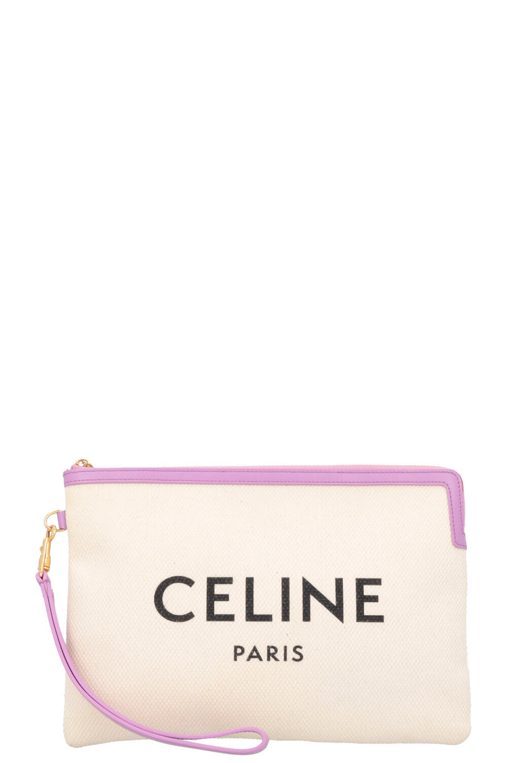 CELINE Logo Zip Pouch Cream Canvas
