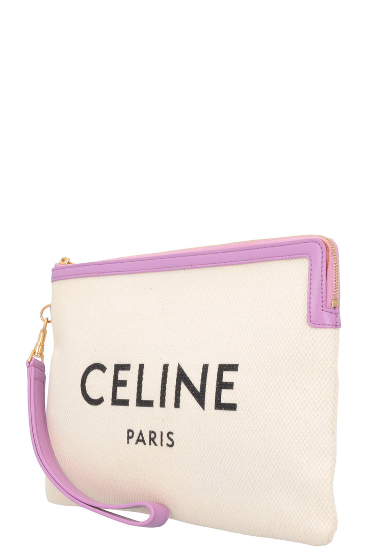 CELINE Logo Zip Pouch Cream Canvas