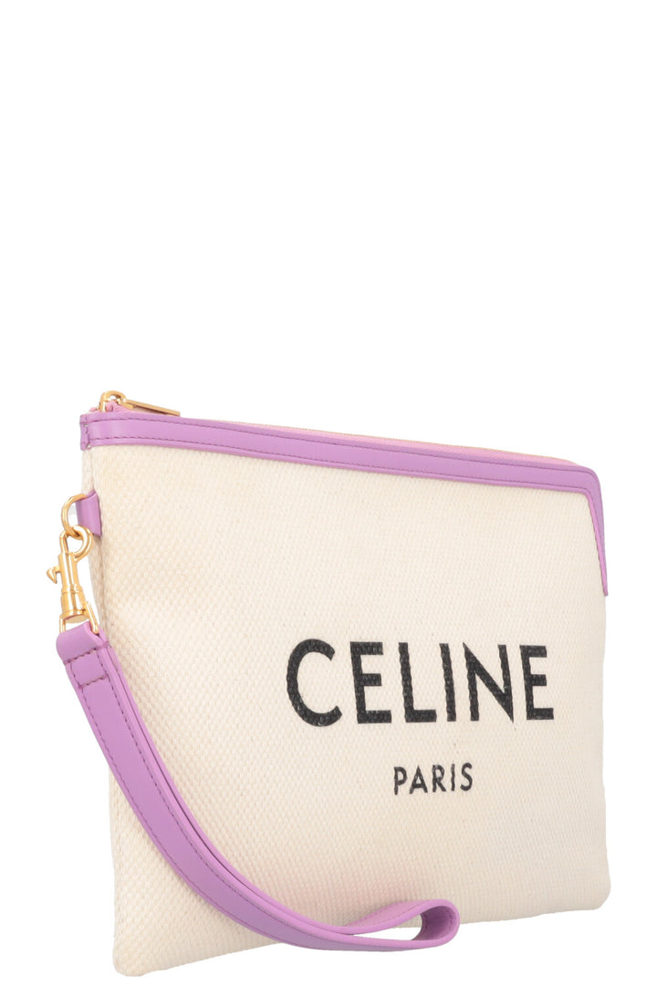 CELINE Logo Zip Pouch Cream Canvas