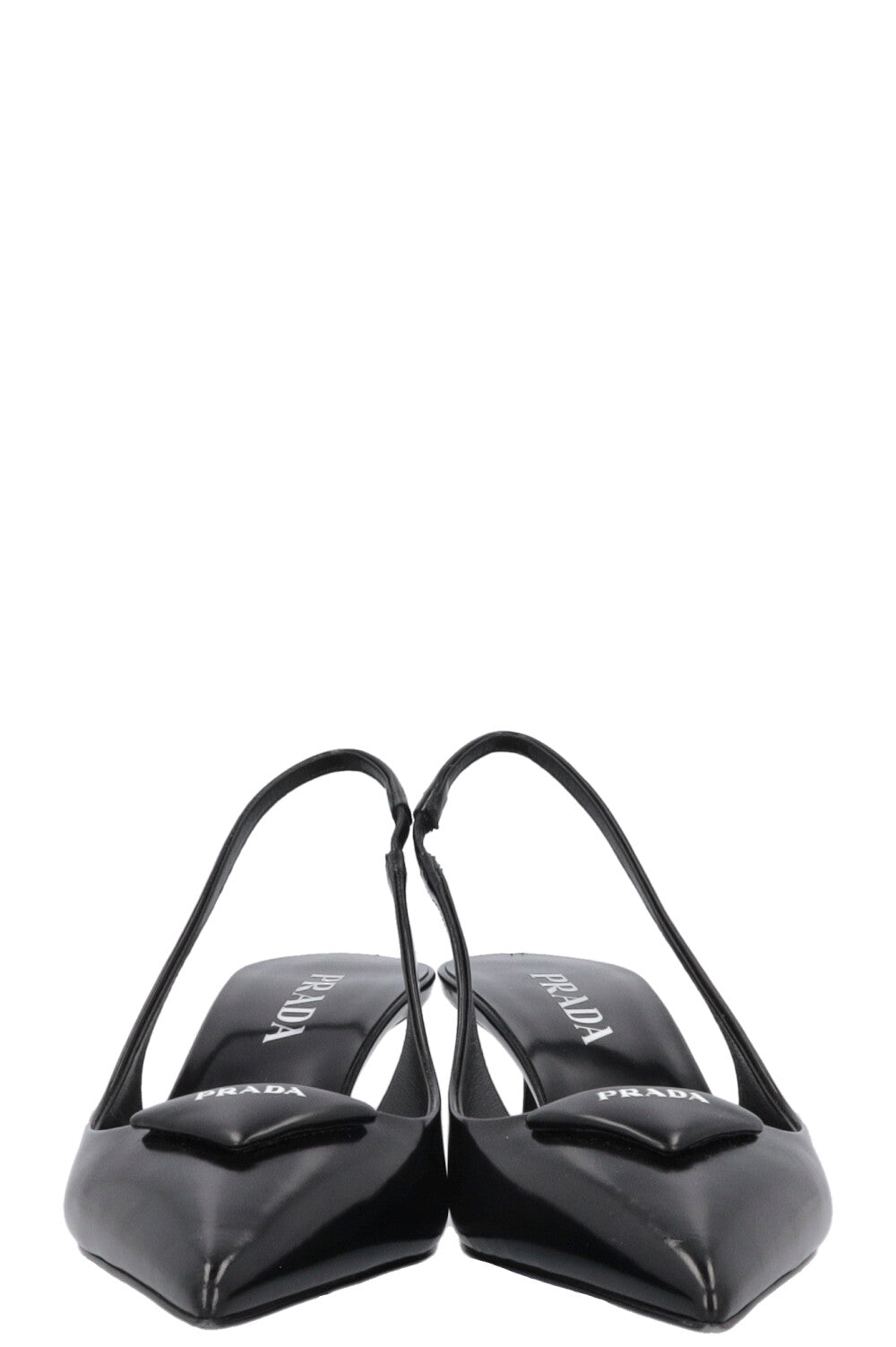 PRADA Logo Plaque Slingback Heels Black – REAWAKE