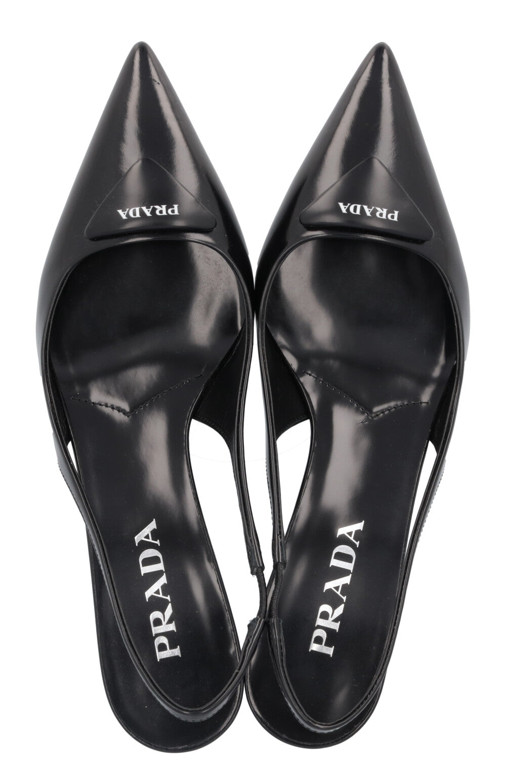 PRADA Logo Plaque Slingback Heels Black – REAWAKE
