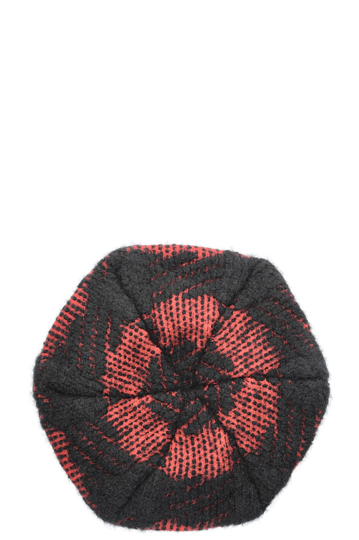 CHANEL Hat Cashmere Check Red Black