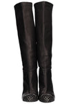 CHANEL Metal Cap Toe Boots Leather Black