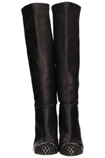CHANEL Metal Cap Toe Boots Leather Black