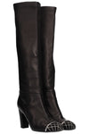 CHANEL Metal Cap Toe Boots Leather Black