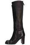 CHANEL Metal Cap Toe Boots Leather Black