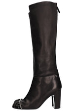 CHANEL Metal Cap Toe Boots Leather Black