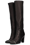 CHANEL Metal Cap Toe Boots Leather Black