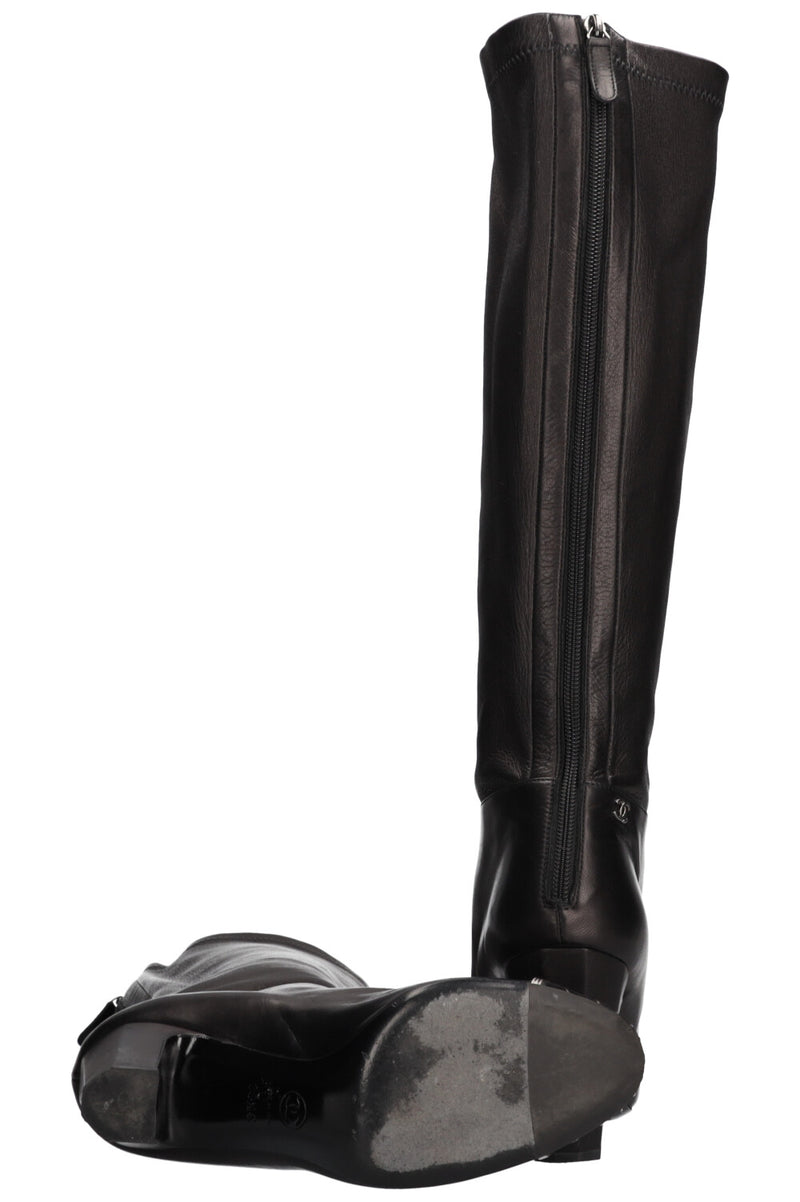 CHANEL Metal Cap Toe Boots Leather Black