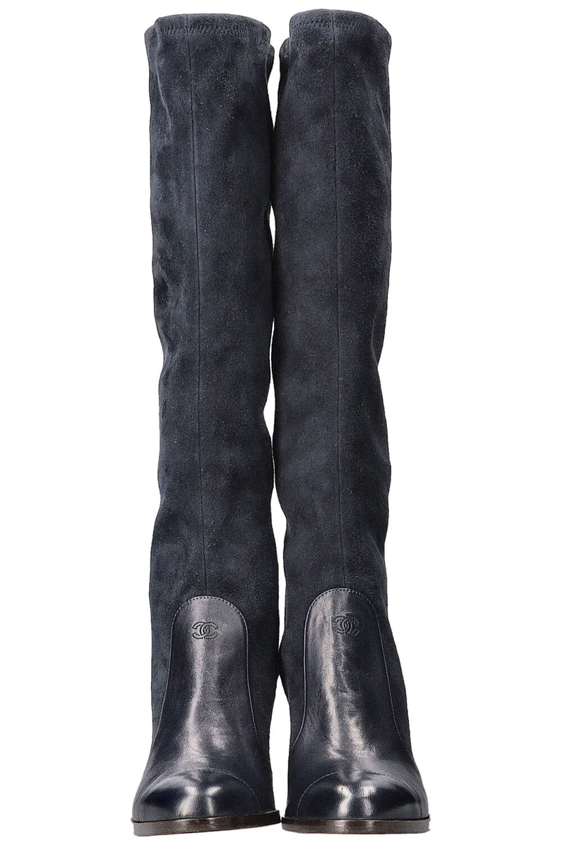 CHANEL CC Boots Suede Navy
