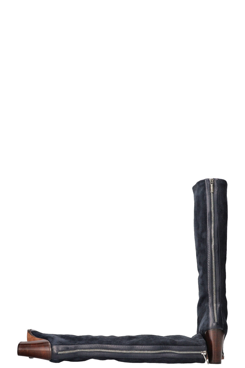 CHANEL CC Boots Suede Navy