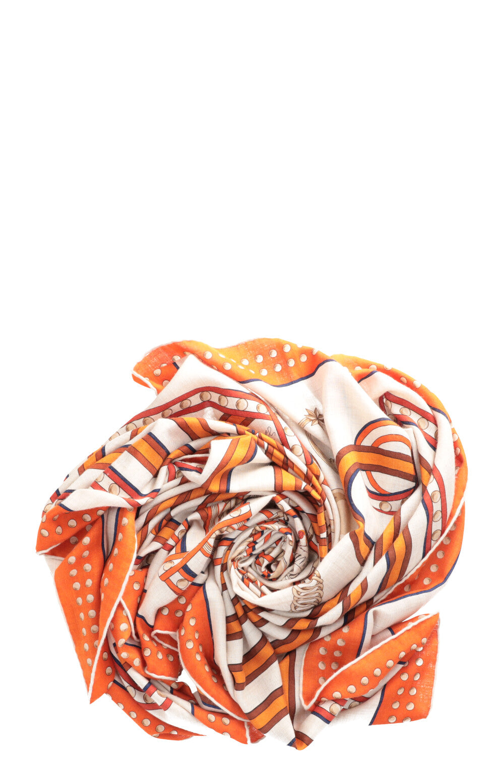 HERMÈS Scarf 140 Grand Tralala Orange Beige Cashmere