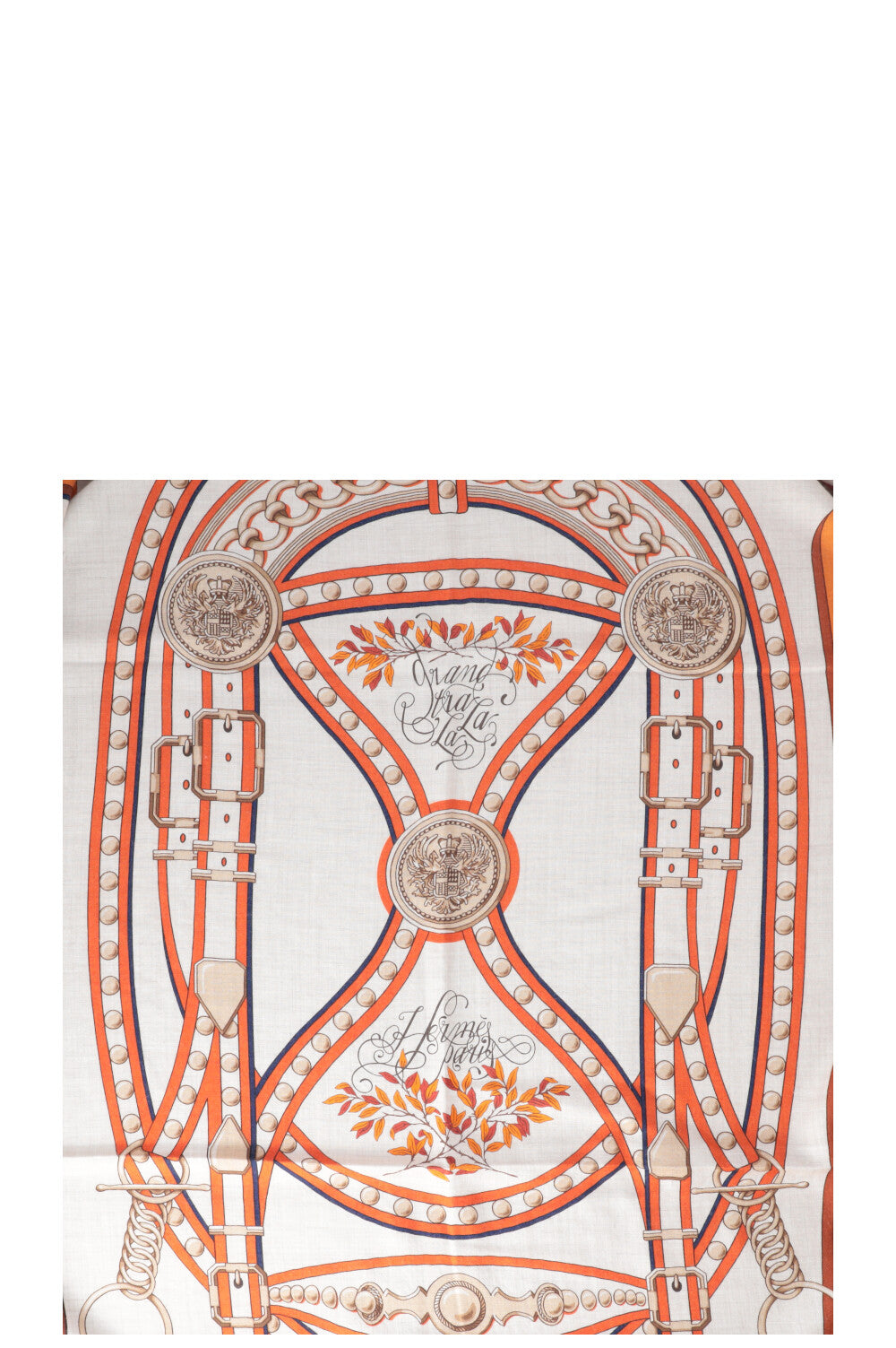 HERMÈS Foulard 140 Grand Tralala Orange Beige Cachemire