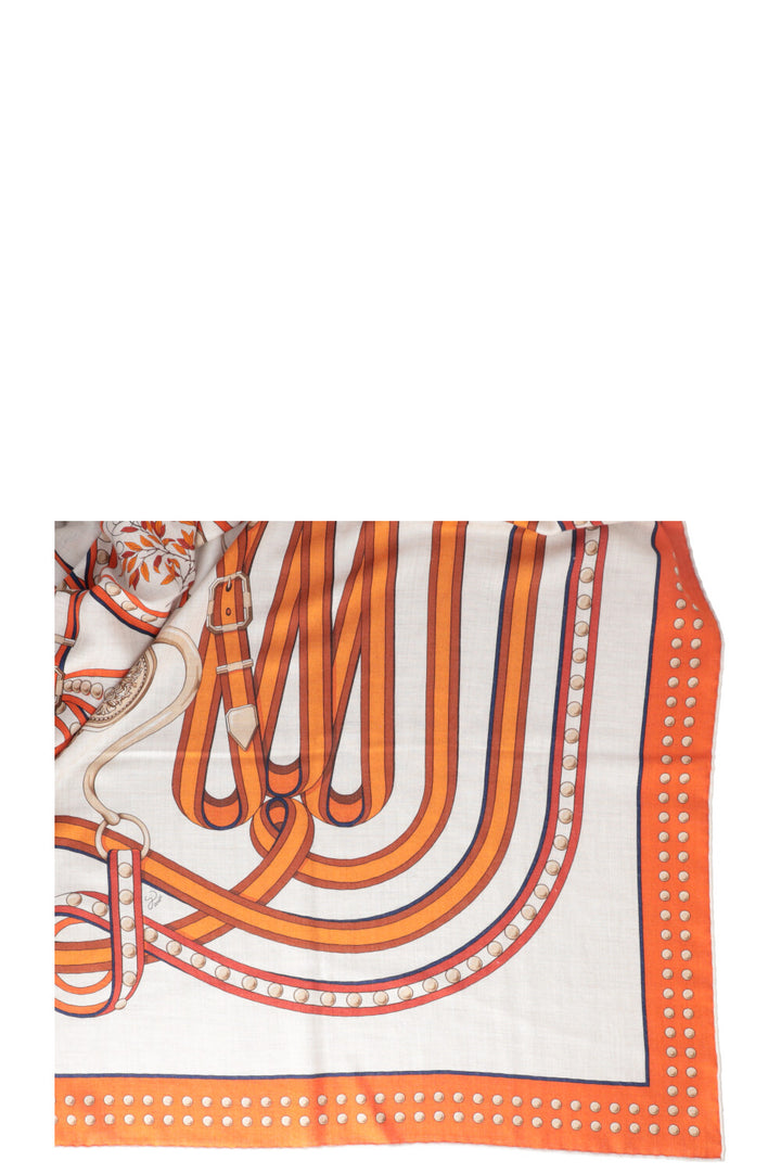 HERMÈS Foulard 140 Grand Tralala Orange Beige Cachemire