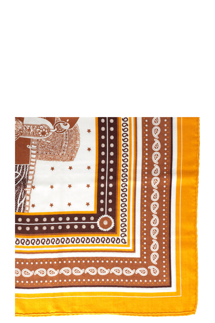 HERMÈS Selle de Dignitaire 140 Écharpe Cachemire Jaune Marron Ivoire