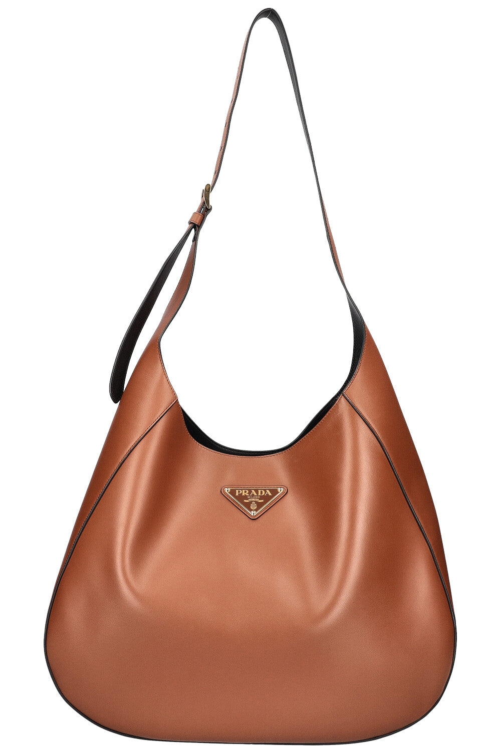 PRADA Logo Hobo Bag Large Brown