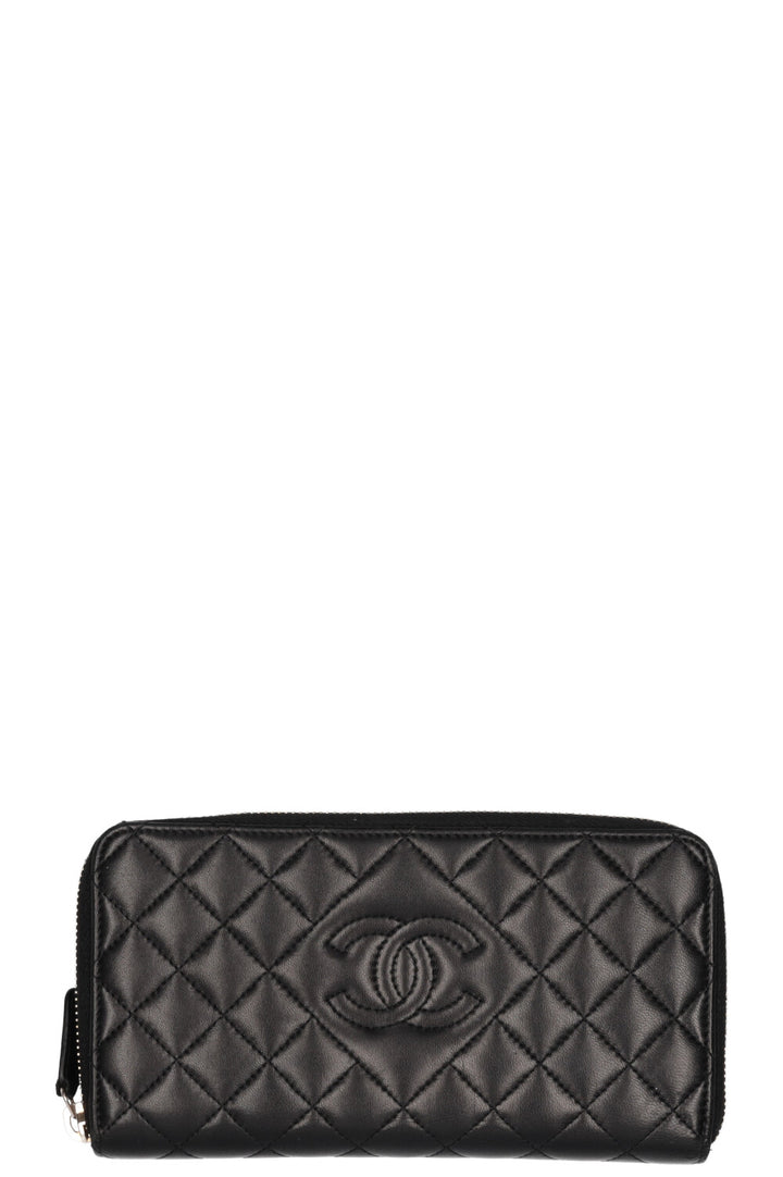 CHANEL CC Zip Around Wallet Matelasse Black