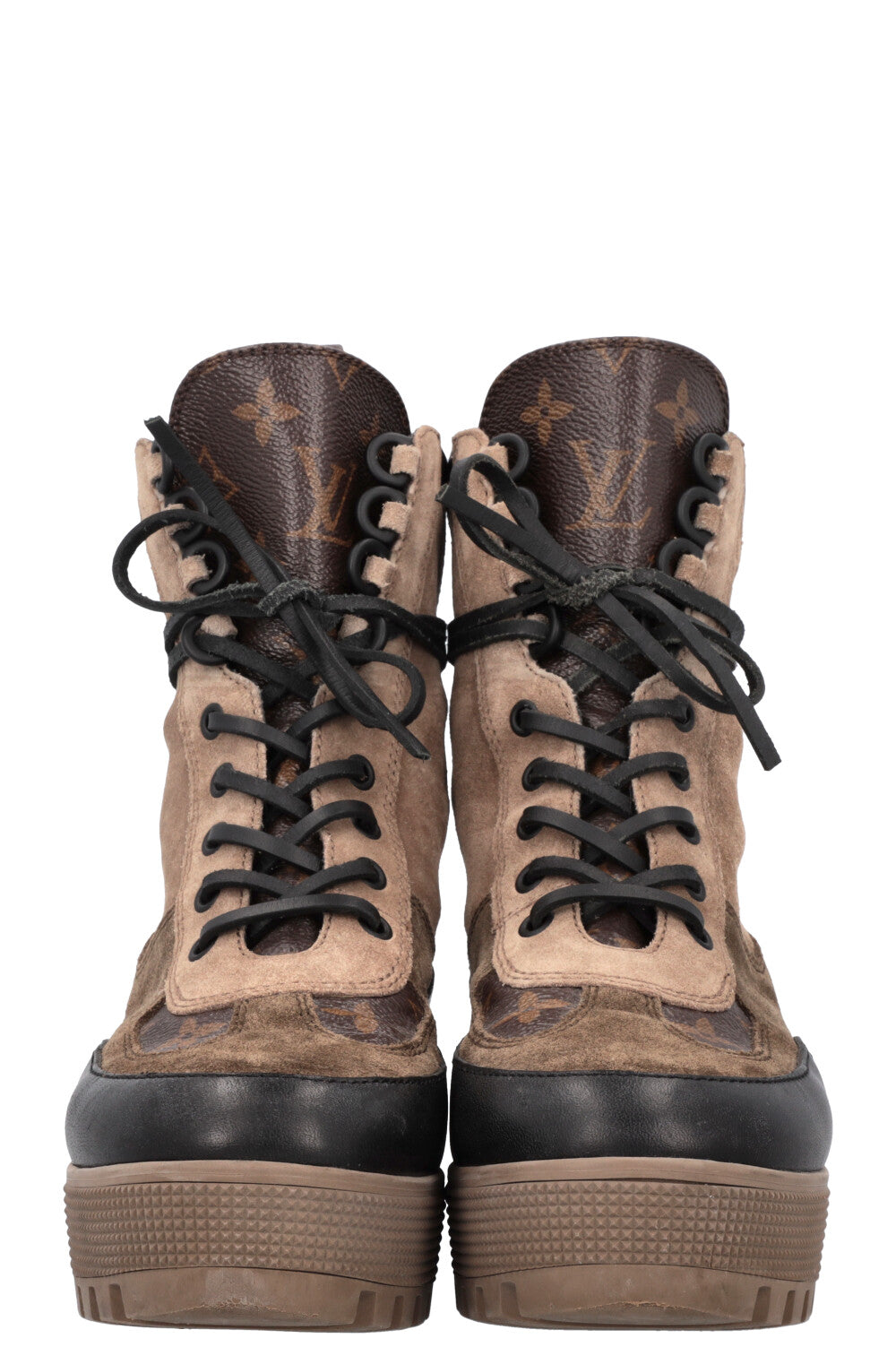 LOUIS VUITTON Laureate Combat Boots Khaki Suede