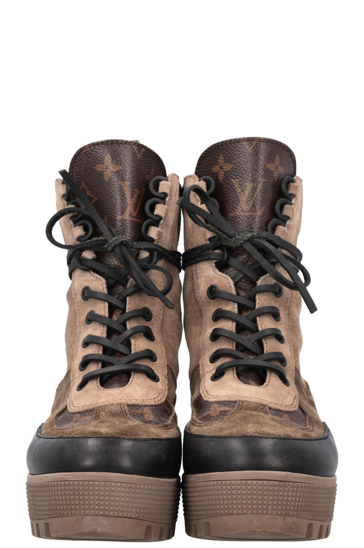 LOUIS VUITTON Laureate Combat Boots Khaki Suede
