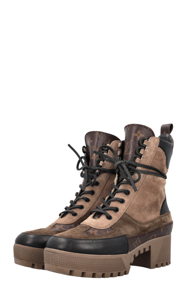 LOUIS VUITTON Laureate Combat Boots Khaki Suede