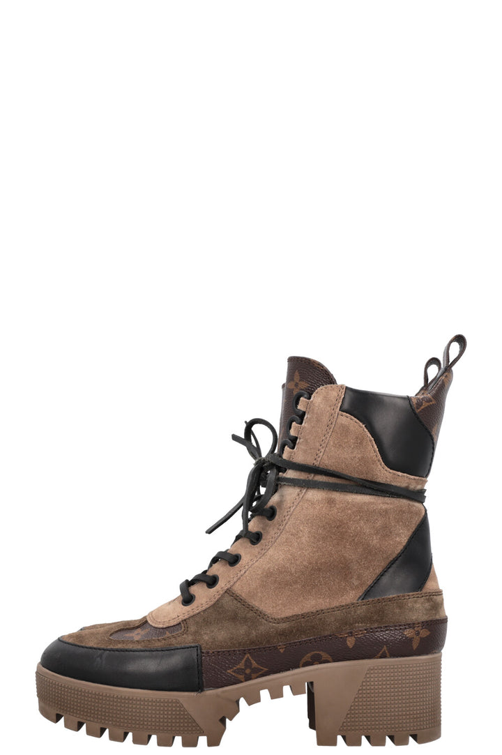 LOUIS VUITTON Laureate Combat Boots Khaki Suede