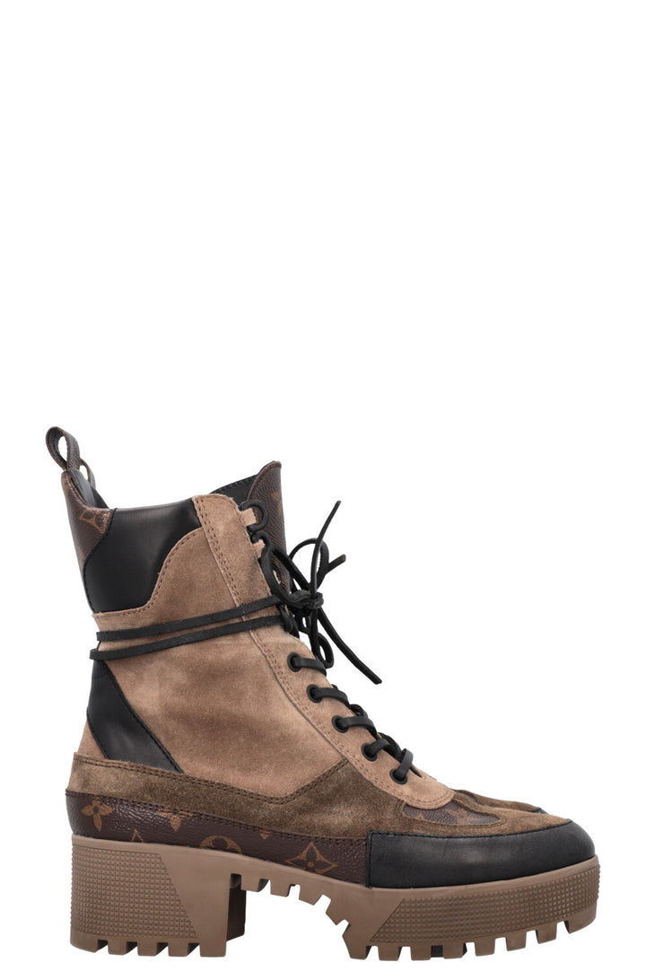LOUIS VUITTON Laureate Combat Boots Khaki Suede