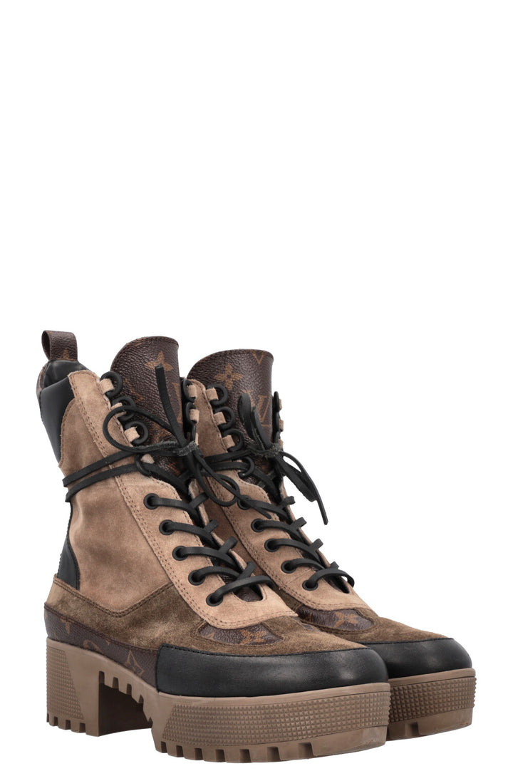 LOUIS VUITTON Laureate Combat Boots Khaki Suede