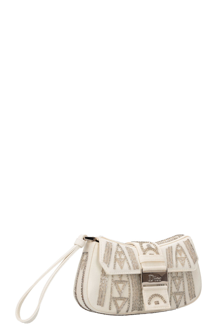 CHRISTIAN DIOR Columbus Clutch Embroidered White