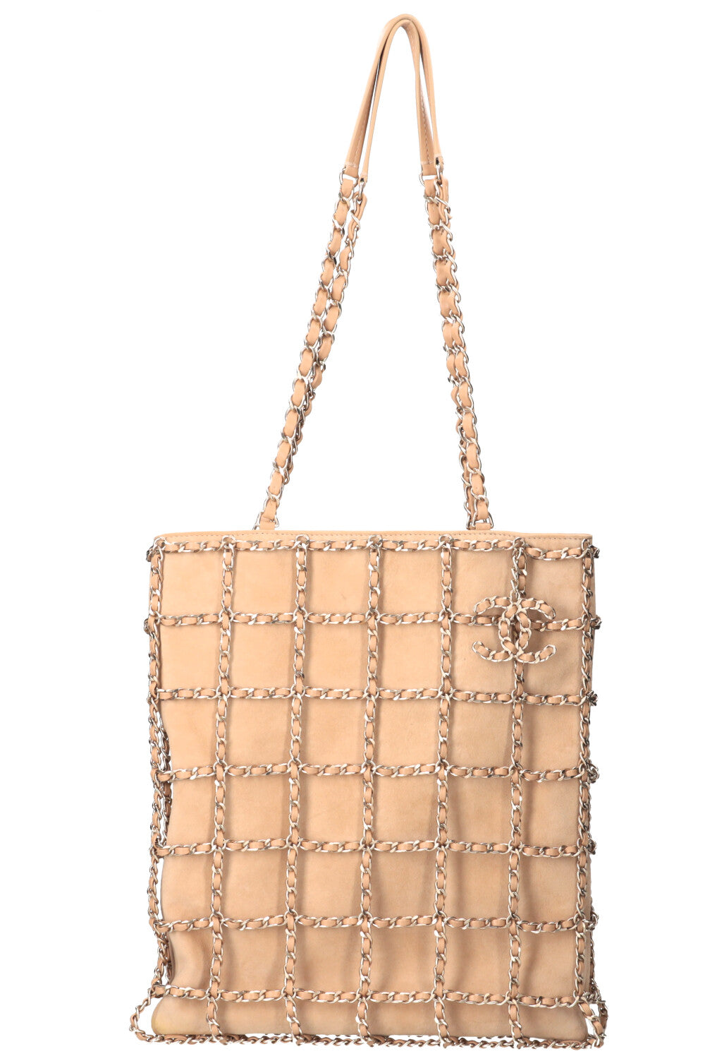 CHANEL Chain Shopping Tote Suede Beige