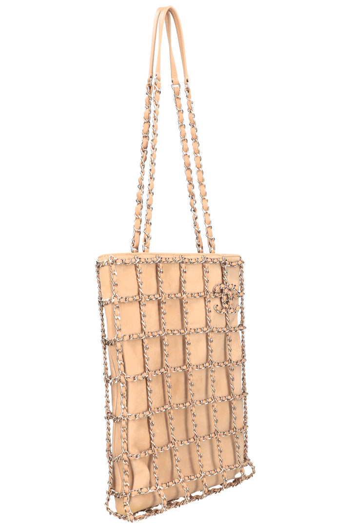 CHANEL Chain Shopping Tote Suede Beige